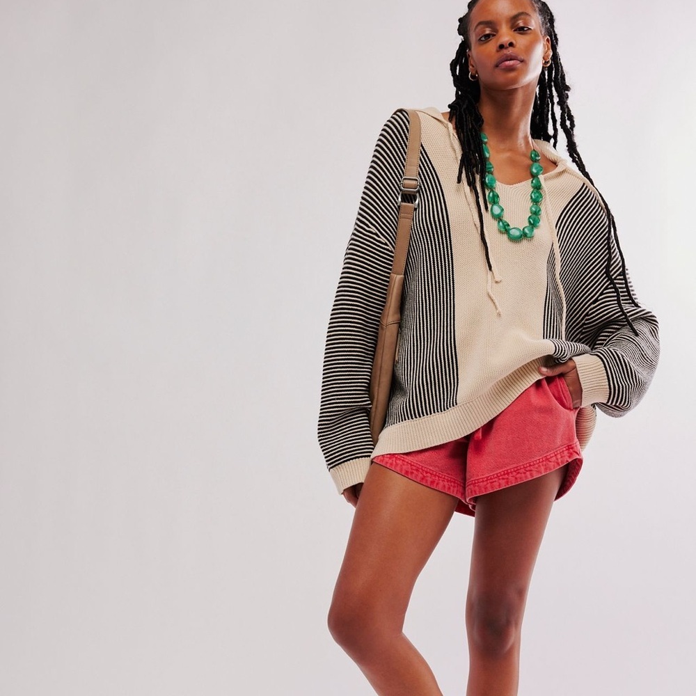 Free People Found  Knit Collar Striped Beige and Black Sweater size M